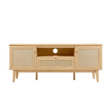 Finley 59 in. Farmhouse Caned TV Stand with Drawer and Storage Doors Fits TVs up to 65 in. with Cable Management - JONATHAN Y